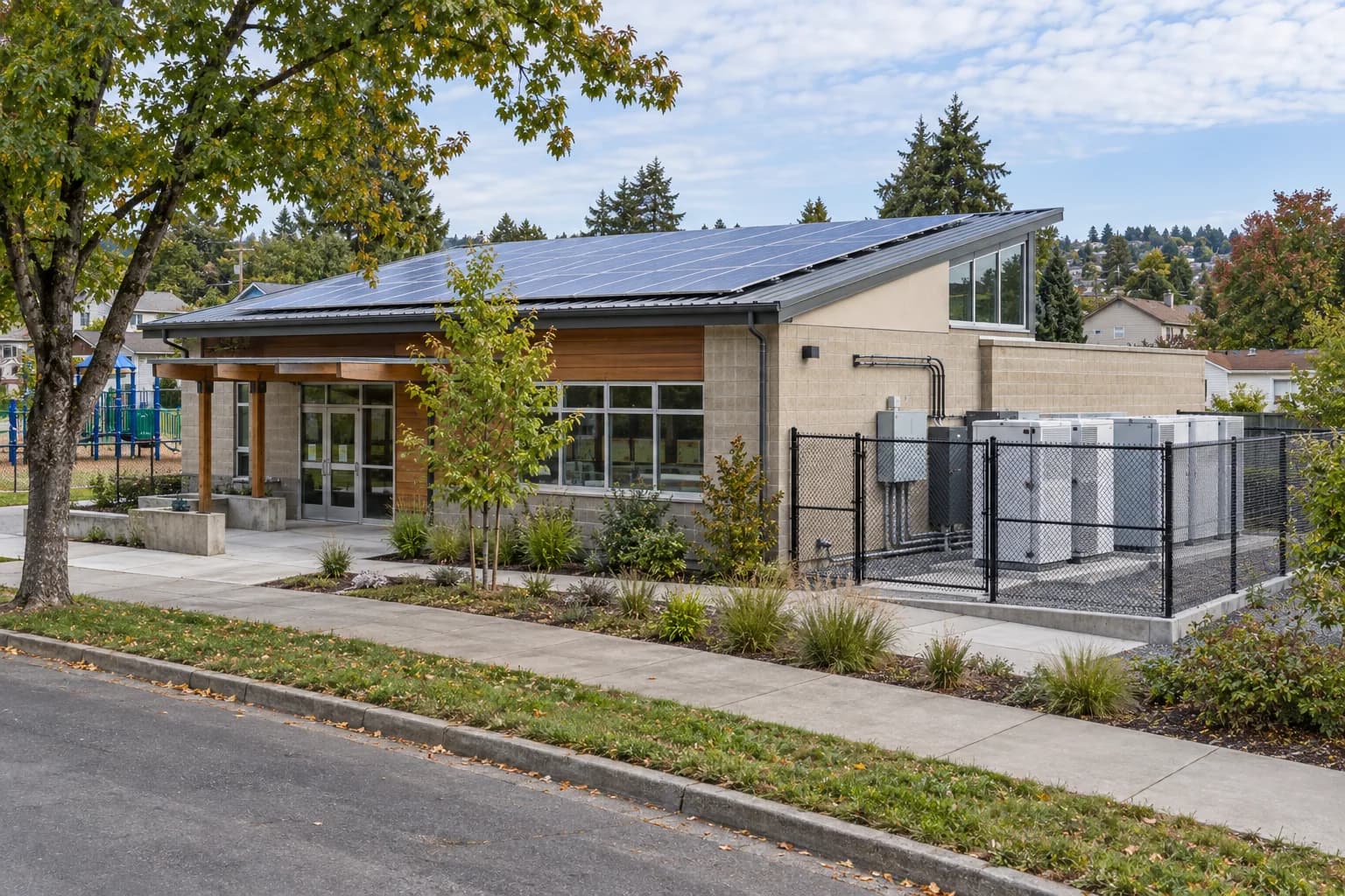 Community facility with rooftop solar and battery storage