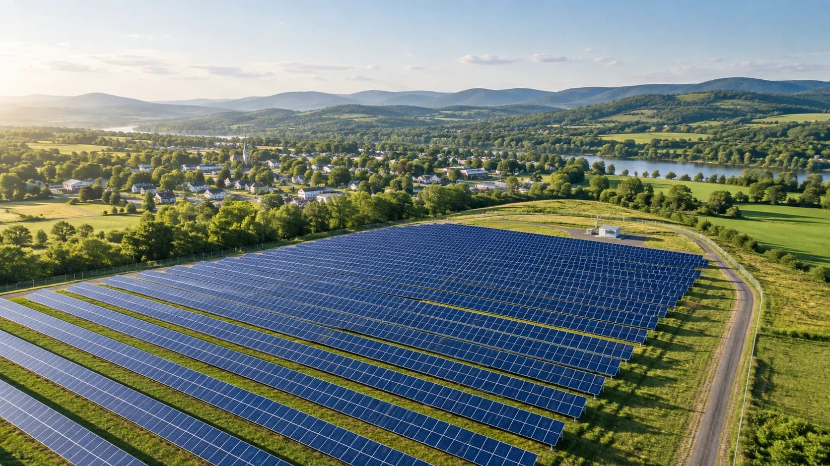 Solar array near a small town